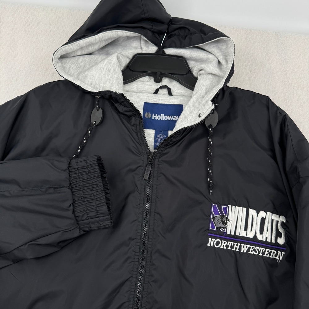 Holloway Northwestern Wildcats Nylon Lined Full Zip Hooded Jacket Mens XXL Black
